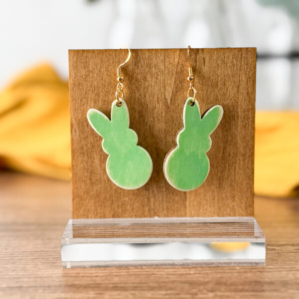 Mint Green Wooden Bunny Earrings